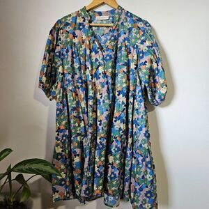 NWOT TAGS BY TOGETHER FLORAL TIERED FULL SHORT DRESS PUFFED SLEEVES SIZE M